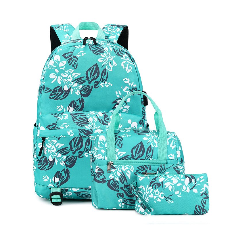 Sac à dos d'école pour adolescent, ensemble de sacs légers à la pour filles et femmes, sac de collège adapté à un sac d'ordinateur de 14 pouces: Green Set