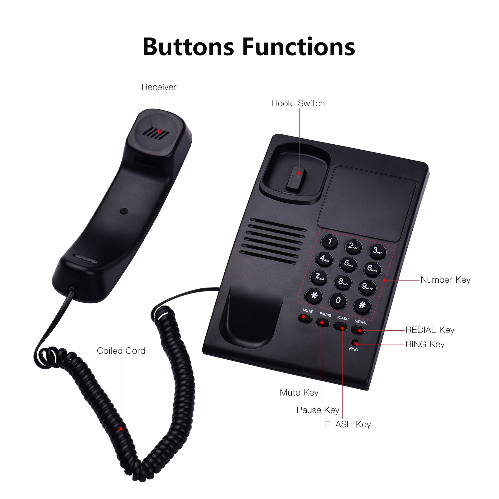 Corded Phone Desk Landline Phone Wall Mountable Telephone Support Ringer/Handset Receive Volume Control Flash Mute Function