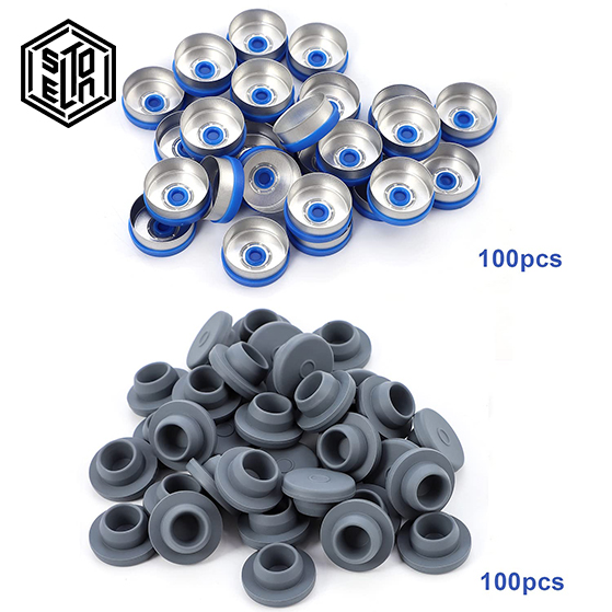 100- pack 10ml injektionsflaskor i genomskinligt glas för injektion, gummipropp och snäpplock för laboratorieprover