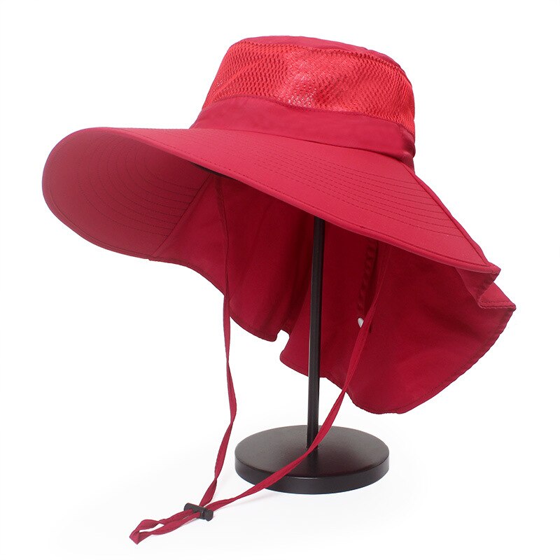 CAMOLAND Mens Summer Bucket Hat Women Boonie Hat With Neck Flap Outdoor Hiking Fishing Hats UV Protection Cap Mesh Breathable: Red