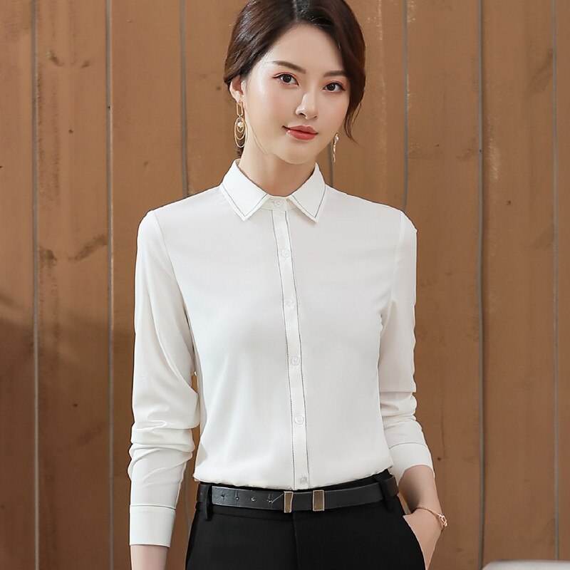 Spring long sleeve shirt women white black long sleeve chiffon blouse office lady work formal office plus size tops