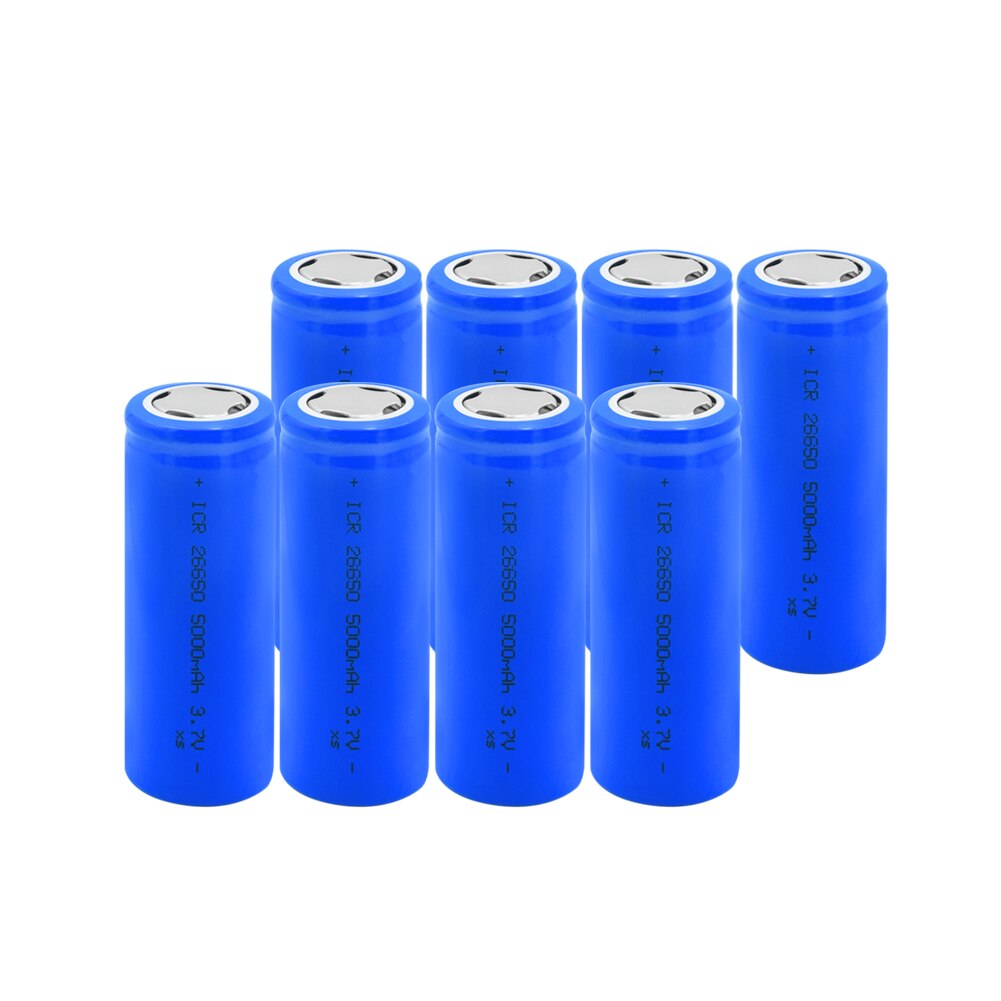 1/2/4/6/8/10 stk blå eske 3.7v icr 26650 5000 mah litium li ion batterier flat-top oppladbare 26650 fakkel hodelykt bateria: 8 stk