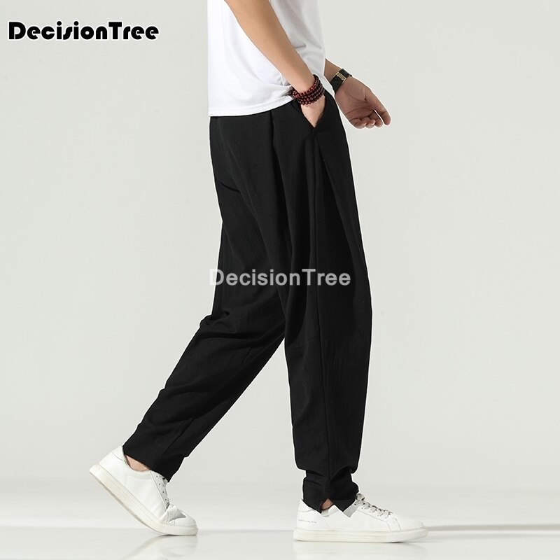 2020 bawełniane spodnie szerokie nogawki męskie spodnie w stylu chińprzejrzeć zwykły spodnie robić joggingu spodnie dresowe męskie spodnie tradycyjne Harajuku luźne spodnie