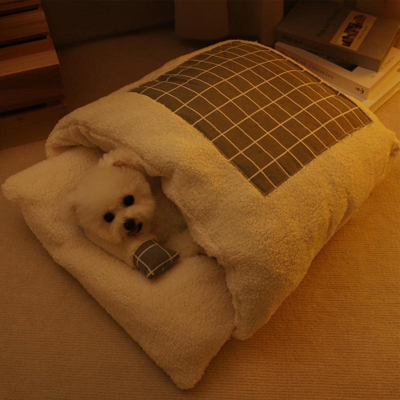 Schlafsack für Katzen, warme Katze, Kuschelsack, Hund, Katze, Winter, Wärmer Schlafsack, Plüsch, weiches Haustierbett, waschbar, halbgeschlossener Sack für