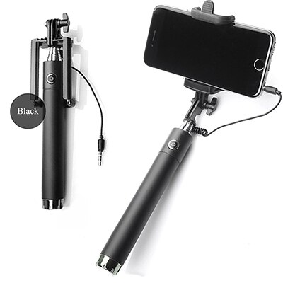 Extendable Folding Wired Selfie Stick Smartphone Monopod For Samsung Galaxy S9 iPhone Xr X Max 8 7 Plus 6 6s Huawei P20 Lite: Black
