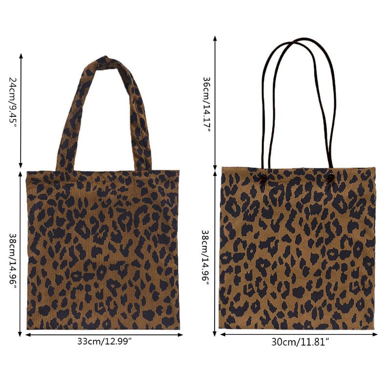Saco de compras de veludo reutilizável bolsa de ombro padrão de leopardo