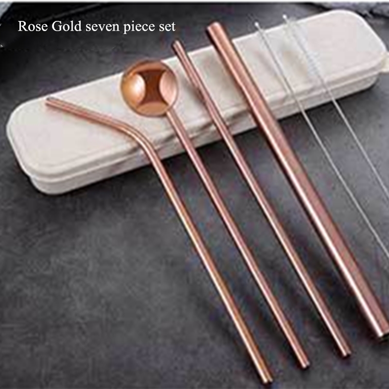 metal straw stainless yerba mate metal straws reusable straw bag eco friendly stainless steel straw for beer Tapioca Pearls tube: Rose Gold 7 piece