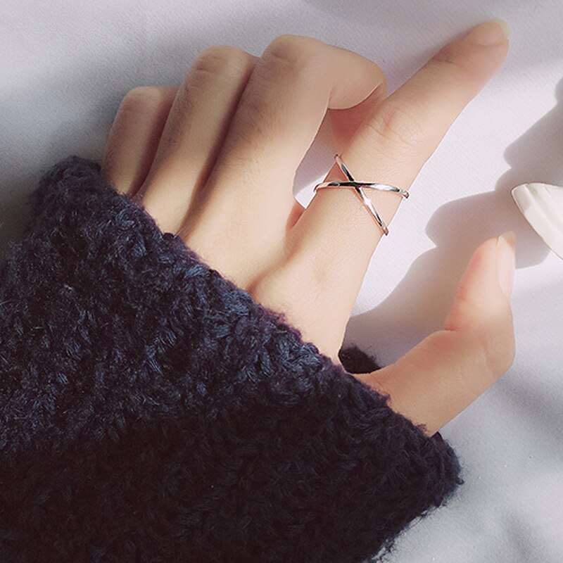 Hollow X Cross 925 Sterling Silver Rings for Women Adjustable Finger Open Ring Sterling-silver-jewelry Female Girls Party
