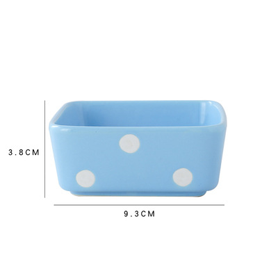square snack plate divided grid plate household ceramic platter snack nut plate sauce plate fruit plate dish: Polka dot blue