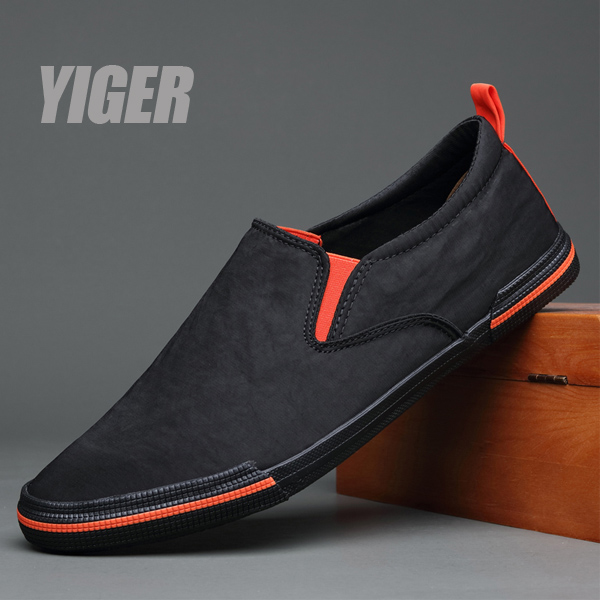 Yiger loafers menn & #39 ;s cavans sko mann vulkaniserte sko vårlette mannlige uformelle slip-on sko kjøresko båt sko: Svarte loafers / 39