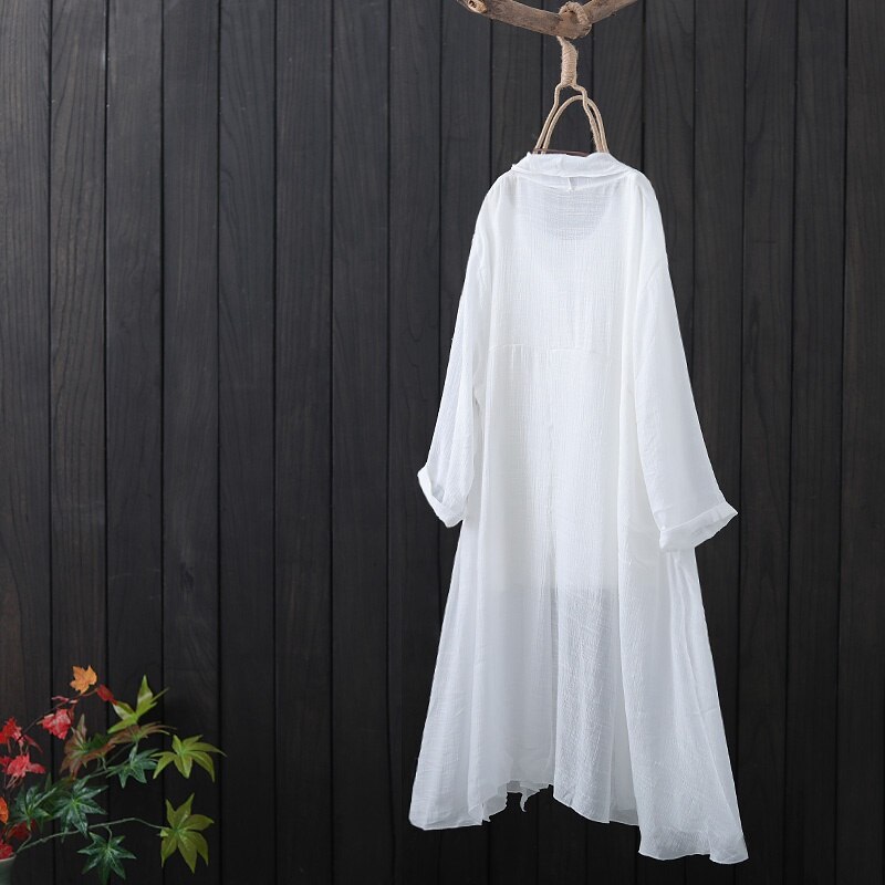 Klær i kinesisk stil kvinner topper sommer vintage lang skjorte kvinnelig tunika ensfarget hanfu tynn cardigan kinesisk topp 10459