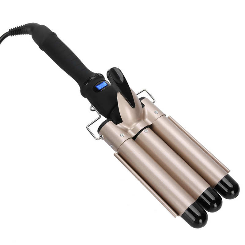 Nylon Heat-proof Head Fixed Handle Tourmaline Ceramic 3 Barrel Curling Iron Wand Hair Waver Curler Create "S" Wavy Style Tools
