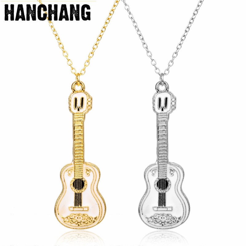 Collier chaîne avec pendentif guitare pour hommes et femmes, bijoux à la