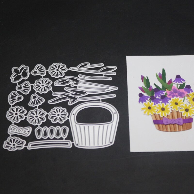 Troqueles de corte de Metal con marco de cesta de flores, Troqueladora, decoración de flores, plantilla para álbum de recortes de bricolaje, sellos y troqueles,