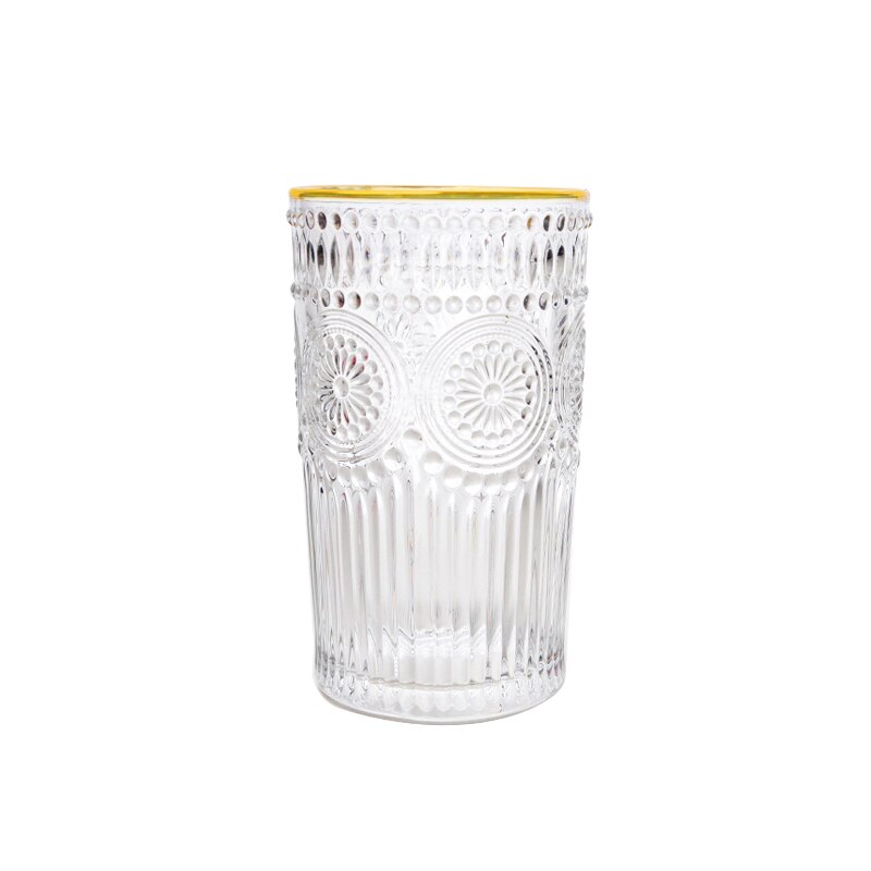Tasse en verre Vintage nordique 260ml/380ml, verres à vin en relief, verre à lait, tasse à café pour boisson froide, tasses à eau transparentes: 1pcs gold 380ml