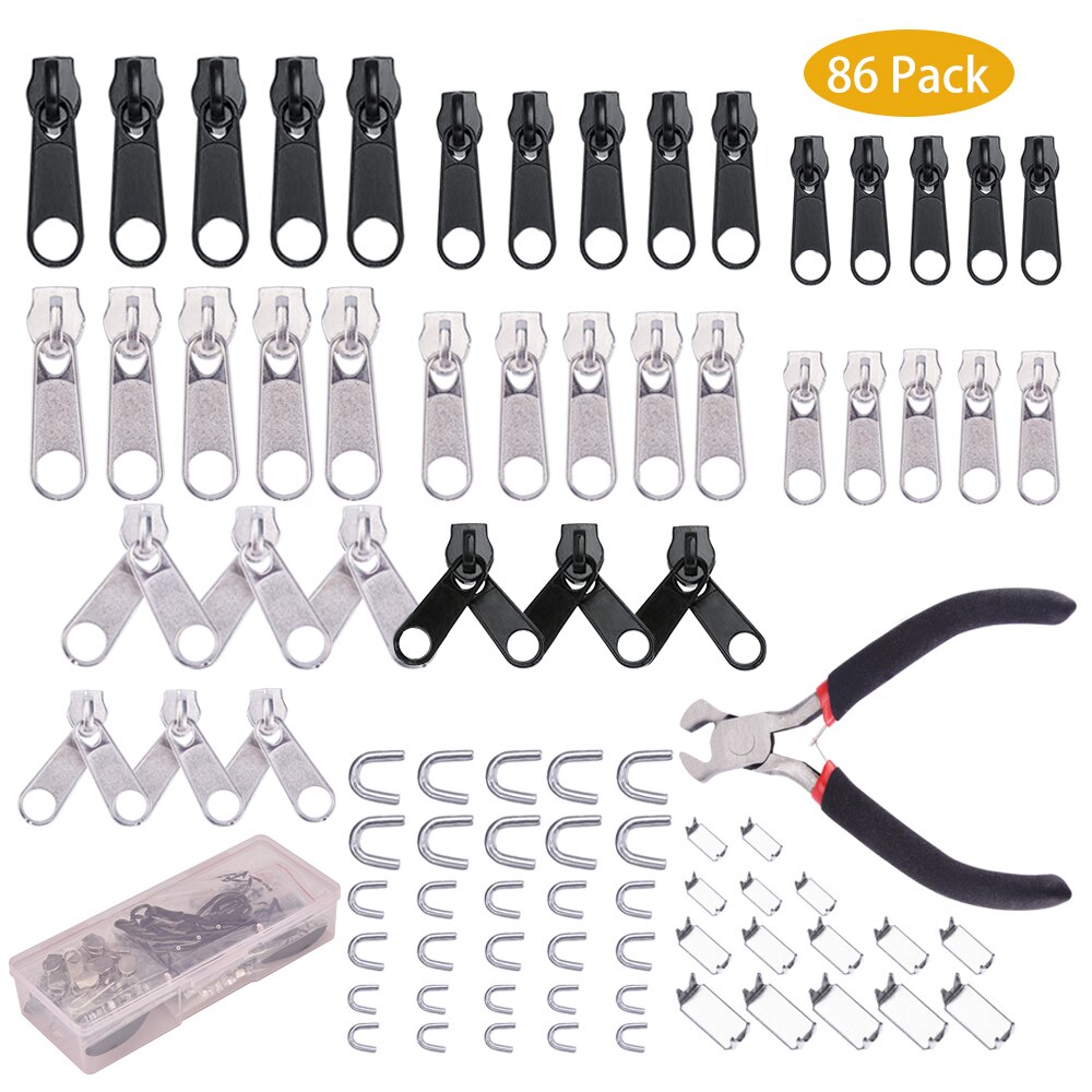 86/197pcs Metal Zipper Repair kit Bag Jacket Head Zipper Repair Kit with Storage Universal Zipper Replacement Instant Fix Slider: 86pcs
