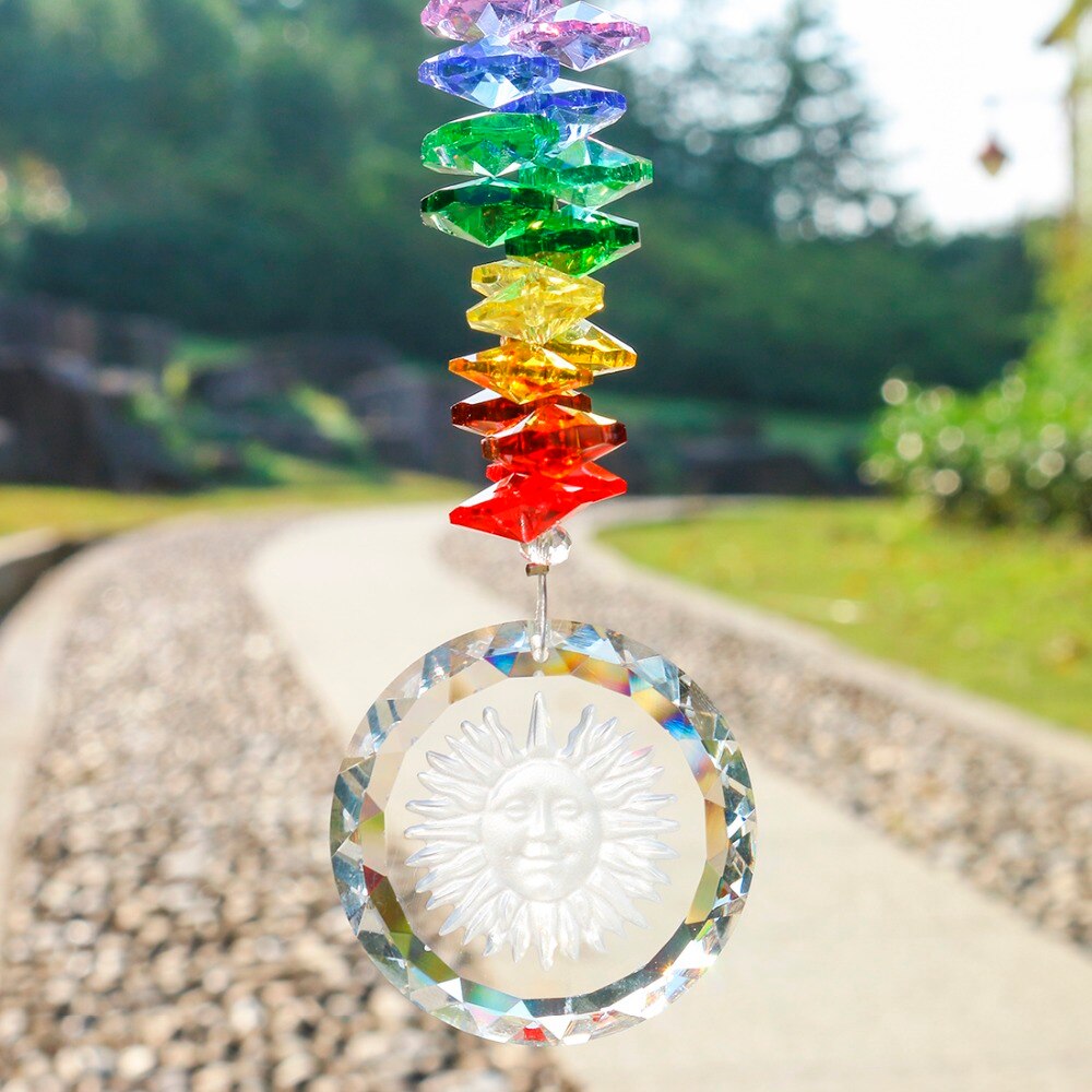 3 Stks/set Chakra Suncatcher Met Zonnebloem Hanger Regenboog Opknoping Crystal Zon Catcher Voor Raam Home Tuin Decoratie