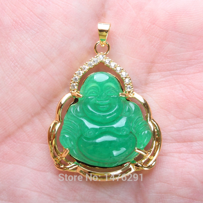 Imperial Green Jades Buddha Inlaid Rhinestone Pendant 1PCS