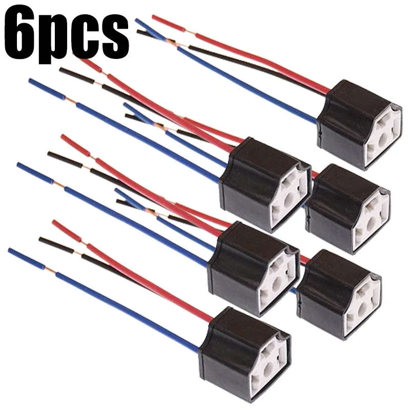 Portalámparas H4 para bombilla de coche, cableado de cable cerámico de 3 orificios, bombilla para faro de coche, enchufe de haz de luz, accesorios de luz para automóvil, 2/4/6/10 Uds.: Rojo