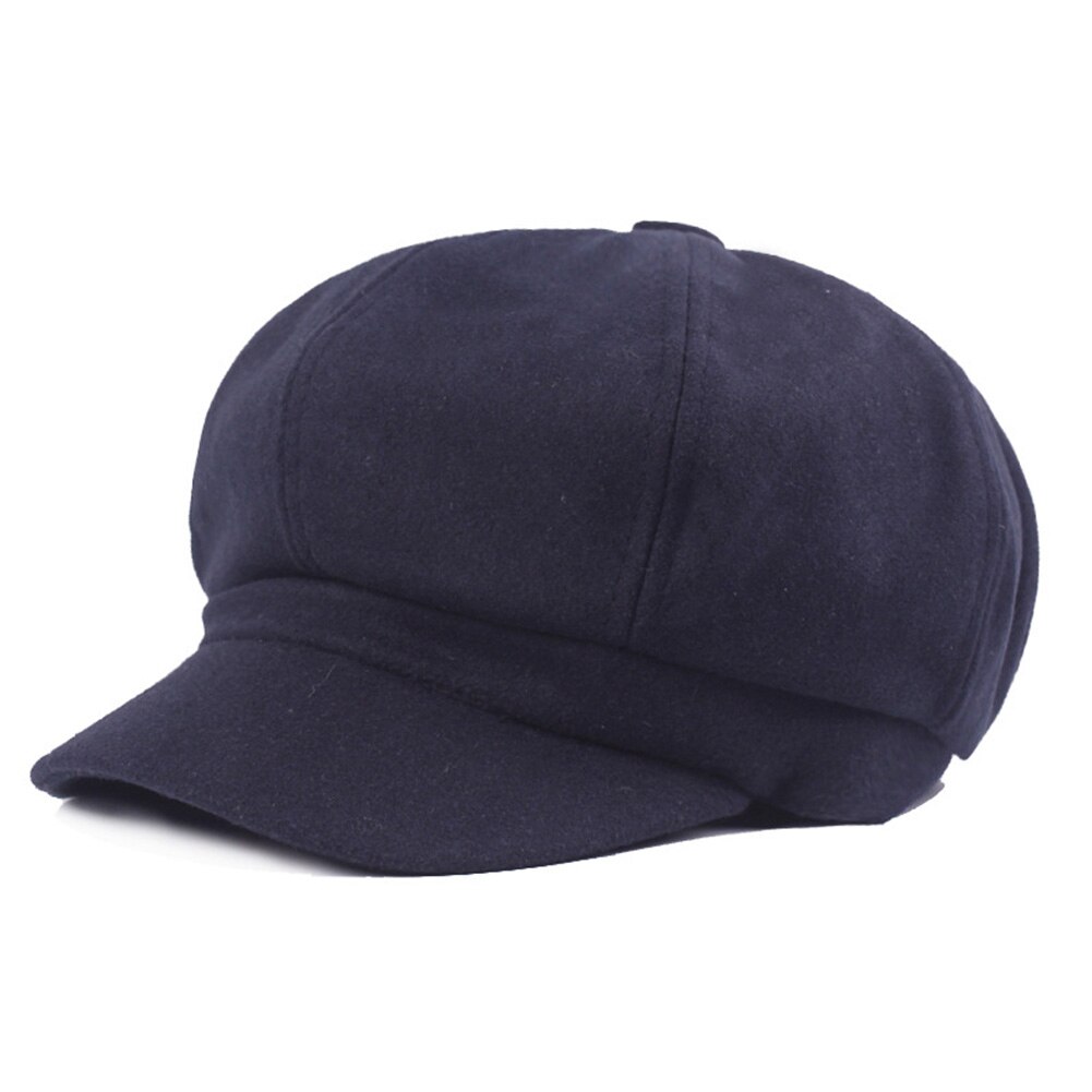 Vintage Temperament Ladies Woolen Octagonal Cap Popular Newsboy Cabbie Cap Casual Universal Beret Hat: Blue