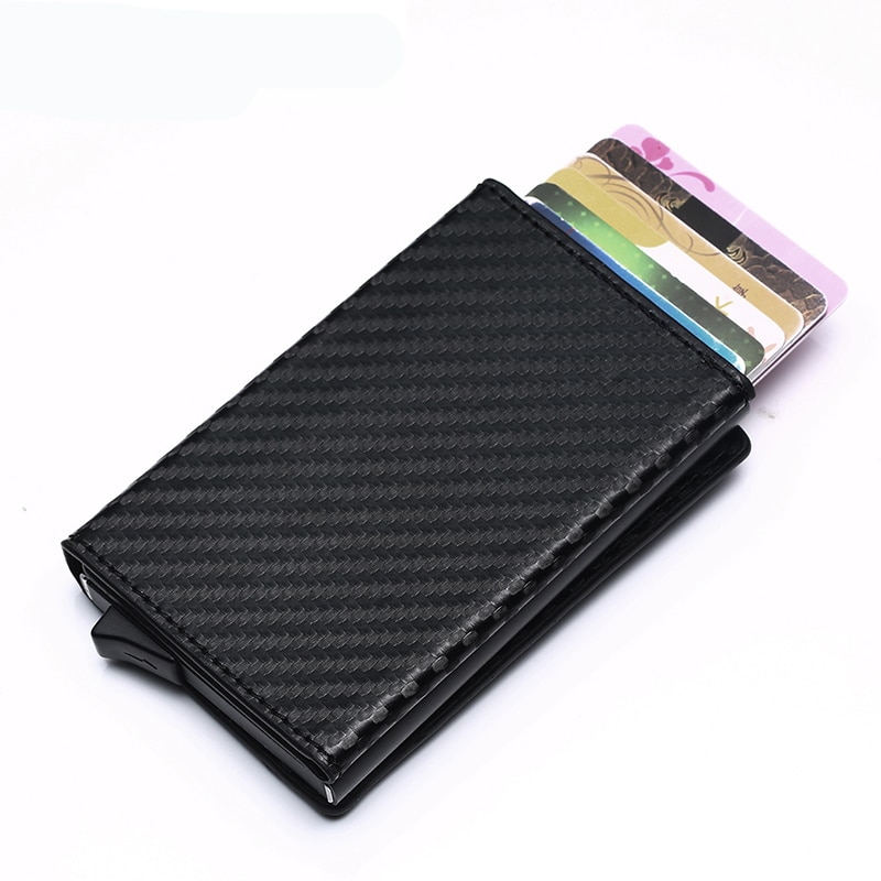 BISI GORO Credit Card Holder Aluminum Box Card Wallet RFID PU Leather Pop Up Card Case Magnet Carbon Fiber Coin Purse