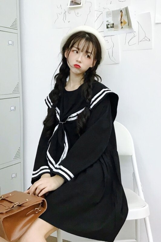 Falda de marinero de estilo universitario japonés, vestido de muñeca holgado de manga larga con cuello de marinero y solapa grande, uniforme escolar para mujer