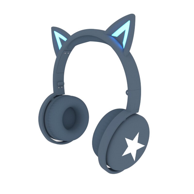 Cat Ear Wireless Headphone Bluetooth 5.0 Headsets With LED Light Microphone For PC Laptop Kid Girl Music Headphones: Deep Blue