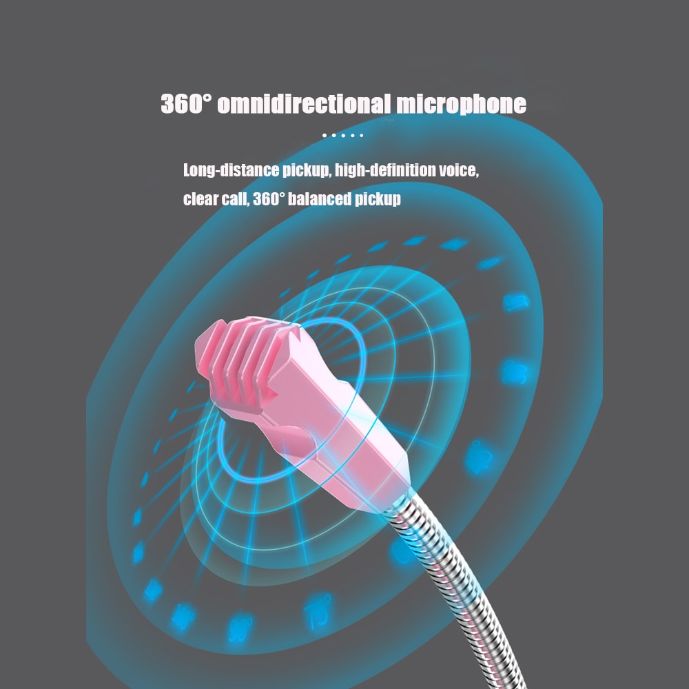 Pink USB Microphone Free Drive HD Sound Card Noise Reduction RGB Light-emitting Gaming Mike For Computer Gamer