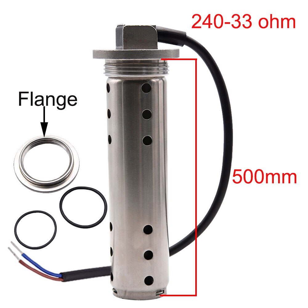 Spildevandsniveausensor med flange &amp; 52mm spildevandsniveaumåler til marinebåd bil spildevand sender rv vandtank niveau installation: 500mm-240 ohm