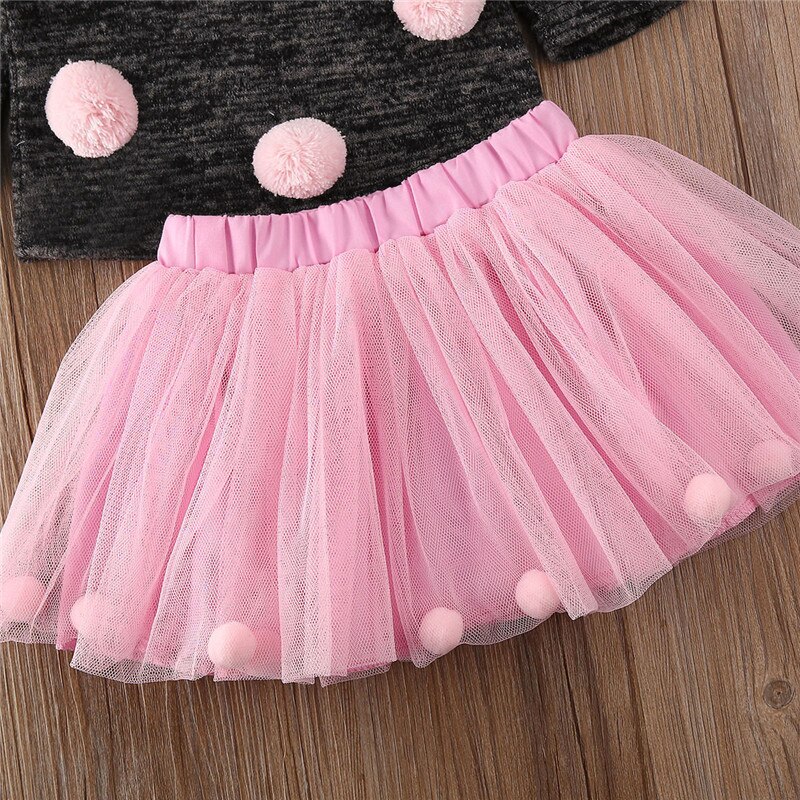 Roupas infantis 1-4 anos, roupas para crianças, meninas, bebês, outono e inverno, conjunto de roupas de criança, camisola de malha com bola de cabelo, tops + saia tutu roupas para meninas