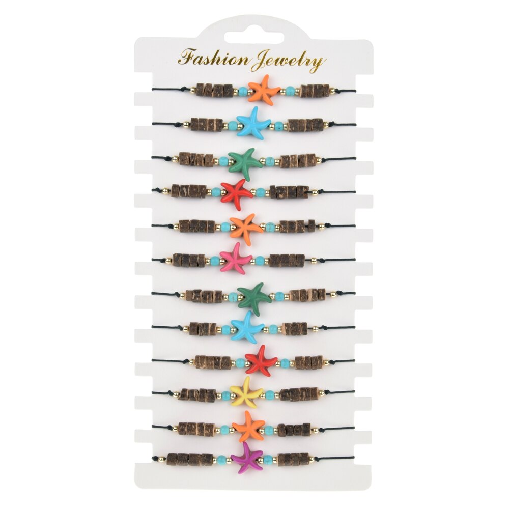 Boheemse set van 12 vlinderschedels met sterbedels en gevlochten armbanden voor vrouwen met verstelbare touwketting en yoga-enkelbandjes in de vorm van een boze oog.: F