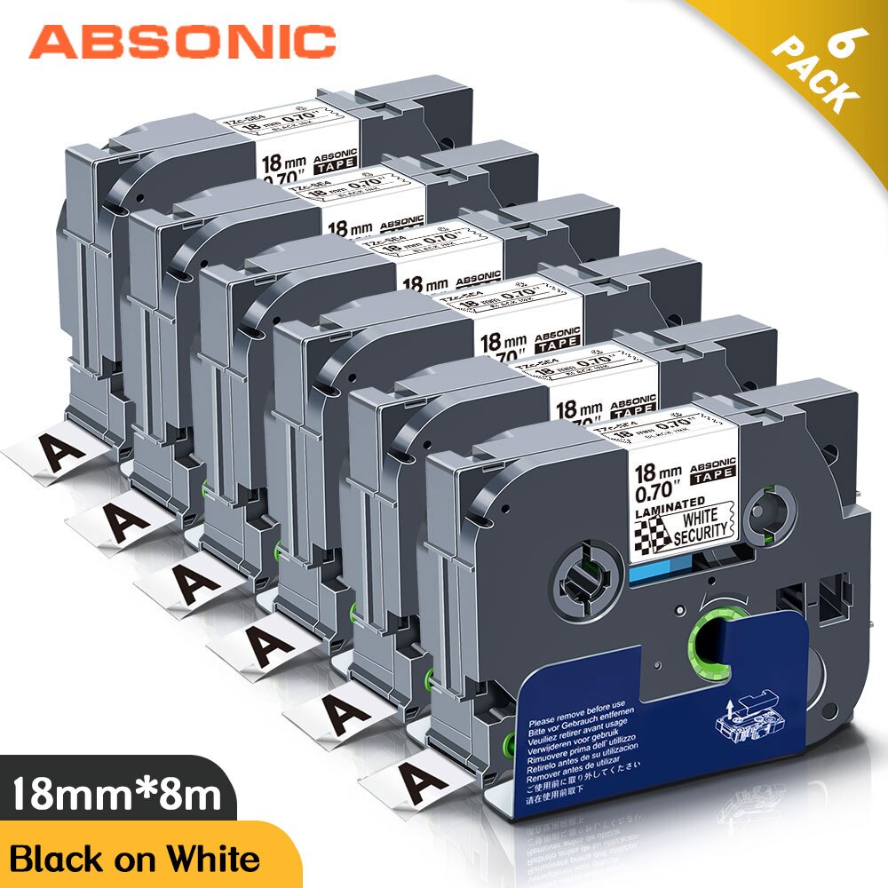 Absonic Compatibel Voor Brother TZ-SE4 TZE-SE4 Tze SE4 Security Label Tape 18Mm * 8M Vervangen Voor Brother Ptouch PT-H100 Label Maker: 6PK