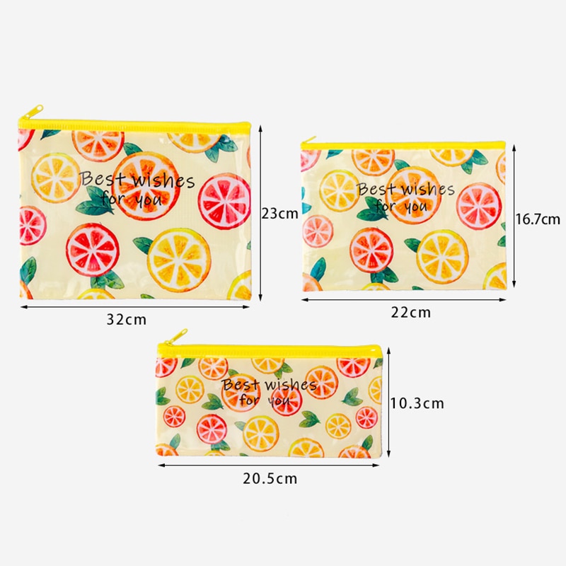 Bolsa de lápices de fruta original, estuche de malla Kawaii, archivador, estuche grande de pluma de PVC para niñas, papelería coreana, suministros escolares