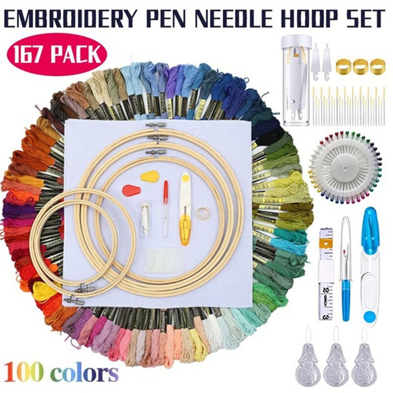 Embroidery Cross Stitching Punch Needle Starter Kit Magic Embroidery Pen Punch Needle,Embroidery Hoops,Cross Stitch Cloth,Thread