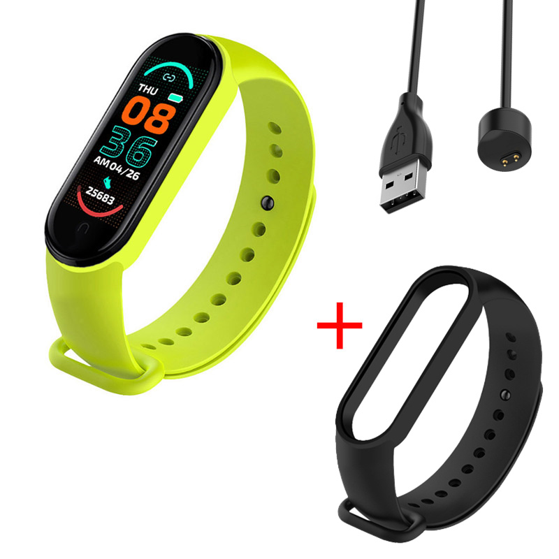 M6 Men&#39;s Ladies Smart Watch Fitness Pedometer Blood Pressure Heart Rate Monitor Digital Watch for Android IOS Phone System: green tea Black
