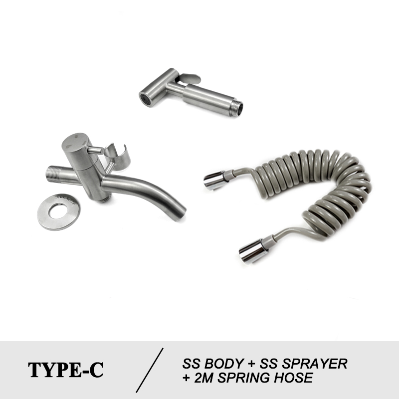 Stainless Steel Toilet Hand Held Bidet Faucet Sprayer Bidet Set Sprayer Toilet Spray Bathroom Self Cleaning Shower Shattaf Tap: C Set with PVC Hose