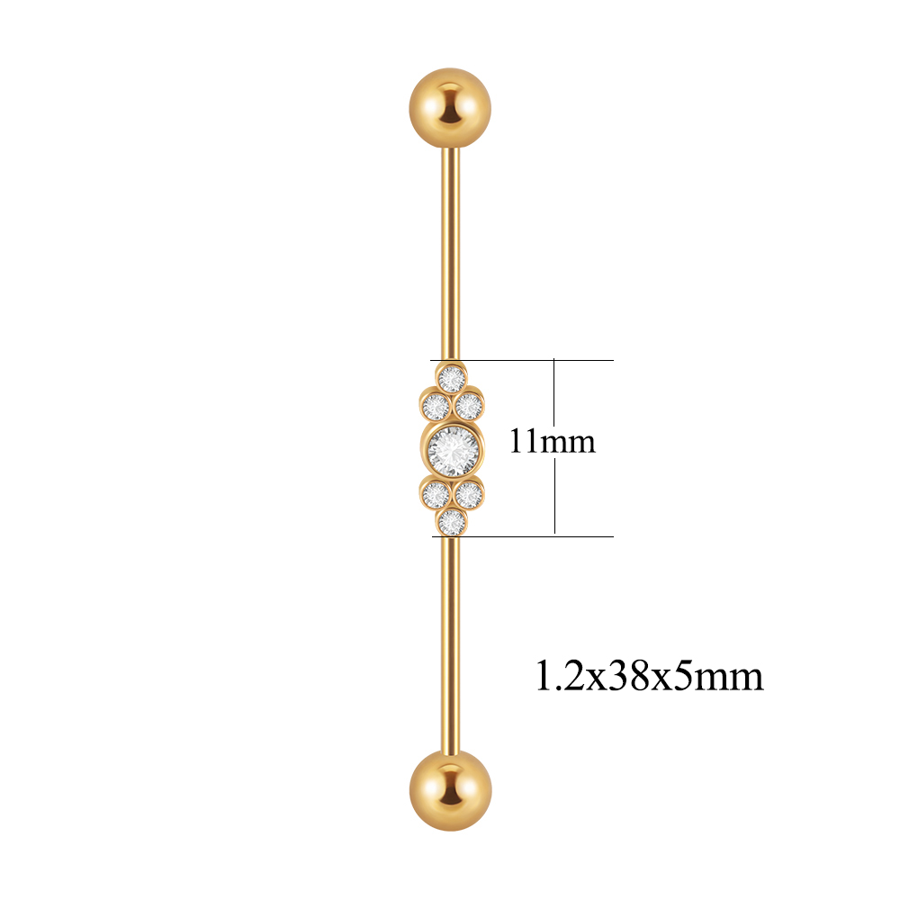 1 pieza de barra Industrial de acero inoxidable, puente largo, Micro inserción, pendiente de circón, joyería transversal para Piercing en la oreja para mujer, 16G: Chapado en zinc azul