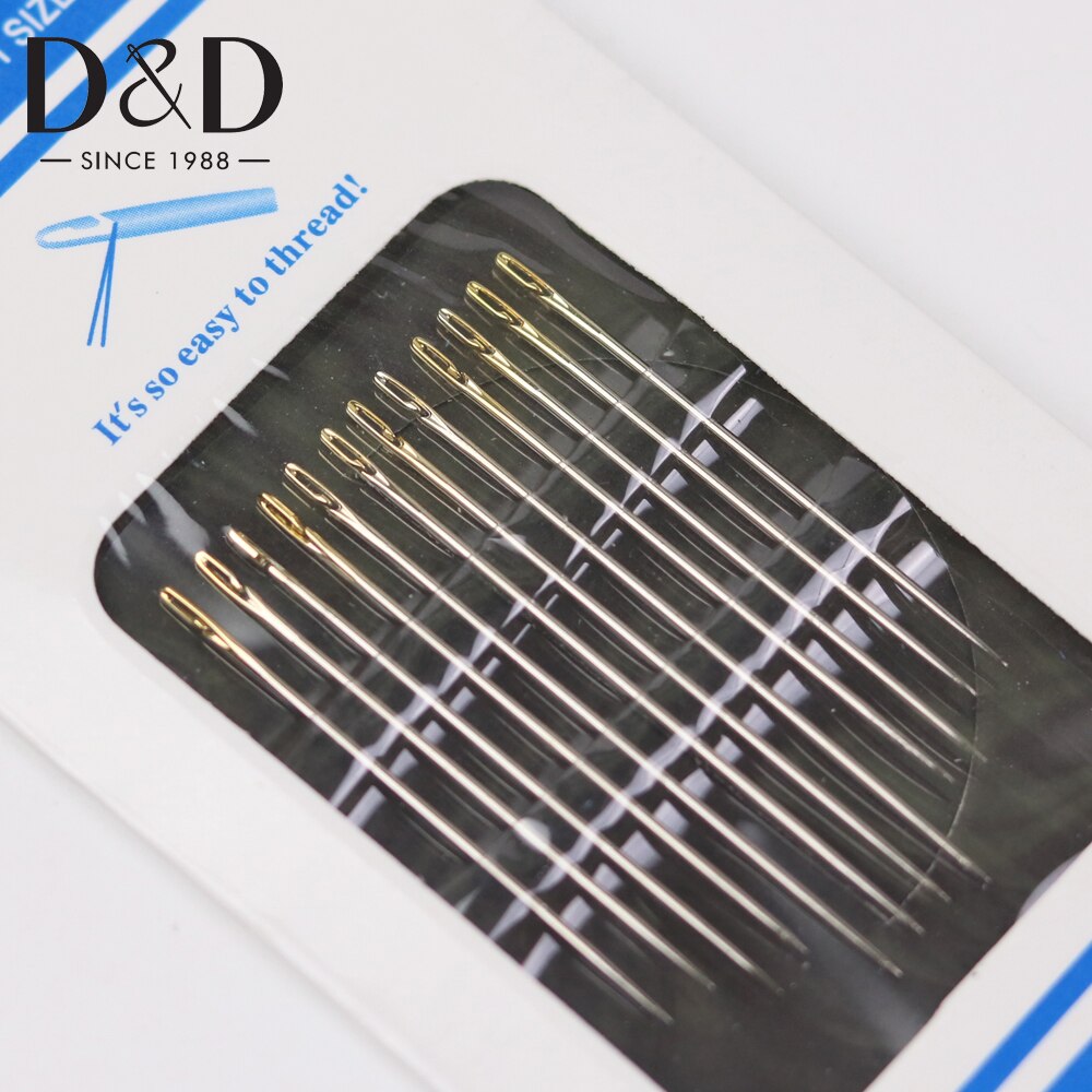 Agujas de coser a mano, agujas de costura de acero inoxidable roscado automático, herramientas para el hogar, aguja para manualidades, 12 Uds.