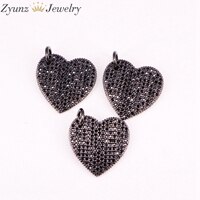 10 pçs strass forma de coração adorável de alta qualidade zircônia cúbica empedrada descobertas joias: Black CZ