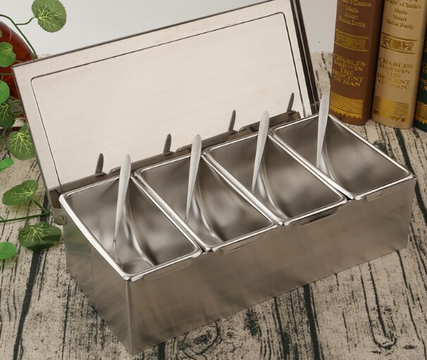 High-grade 304 Stainless Steel Seasoning Box Hotel Seasoning Box With spoon Storage Box Household Seasoning Tank Seasoning Box