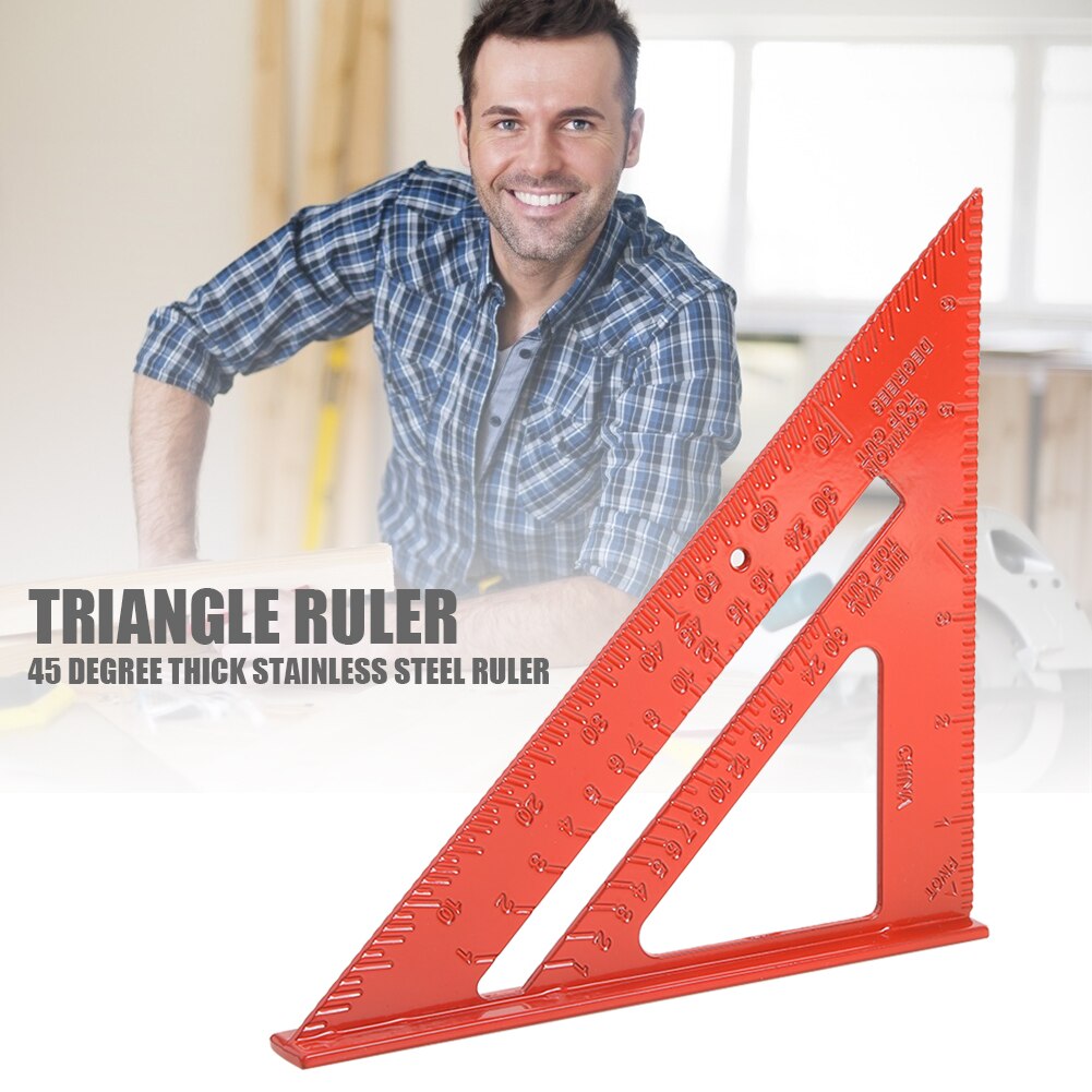 Aluminum Alloy 7inch Angle Ruler Metric Triangular Measuring Ruler Woodwork Speed Square Triangle Angle Protractor Trammel Ruler