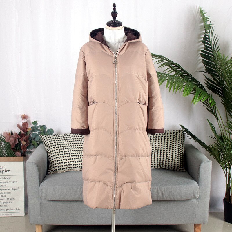 Schinteon Style coréen Baseball doudoune avec capuche manteau en vrac hiver longue Outwear 90% blanc canard vers le bas manteau sur la taille: Light Khaki withhood / M
