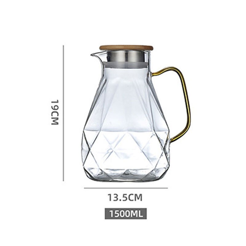 Conjunto de bule de vidro com textura de diamante, chaleira transparente de água fria quente e resistente ao calor para casa, de grande capacidade e entrada: 1.5L Teapot