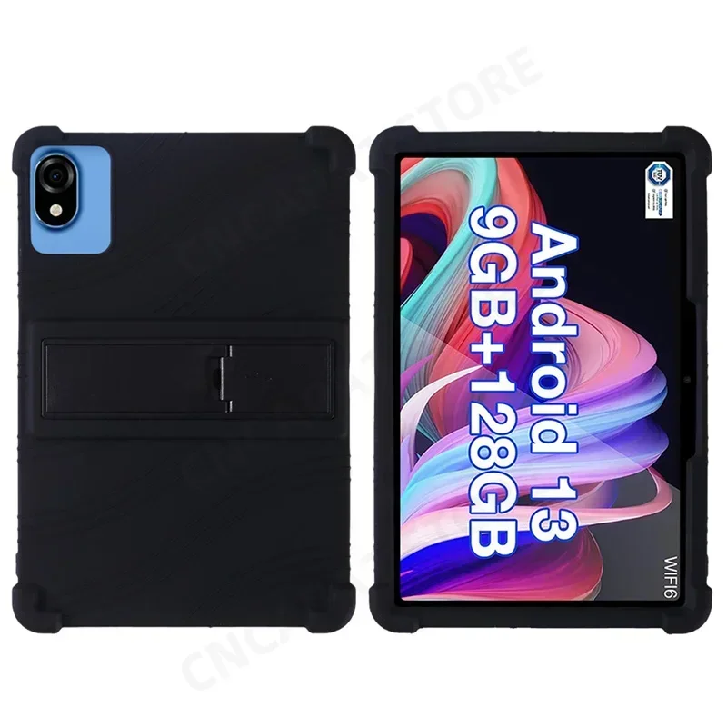 For Teclast P30 T P30T Case 10.1 inch Tablet PC Soft Silicone Shockproof Cover with Rear Kickstand Soft: eleven / Black