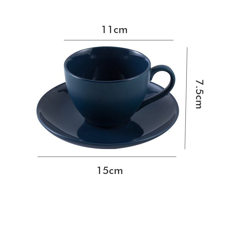 Large Capacity Ceramic Coffee Cup and Saucer Set Tableware Breakfast Milk Afternoon Tea Cappuccino Latte Mug for Dad Mom: Ink Lake Blue