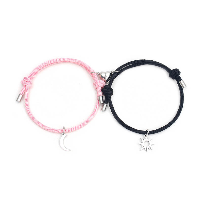 Romantisch Paar Armband 2 stks/set Hart Magnetische Bijpassende Armband Valentijnsdag Cadeau Gekoppelde Zon Maan Relatie Liefde Armband: Donkergroen