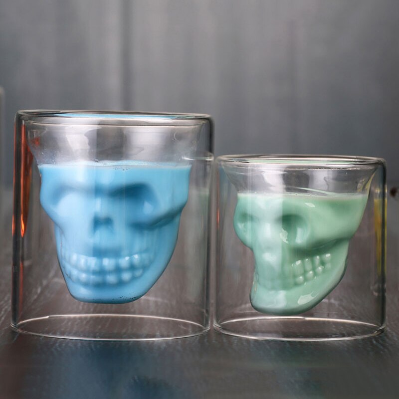 Schedelcocktailglas 1/4 hittebestendige dubbellaagse transparante whiskyglazen halloweenfeestbar wijnbenodigdheden