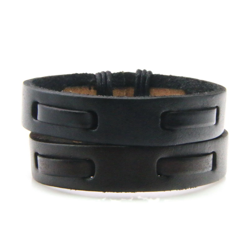 Punk Eenvoudige Stijl Mannen Brede Lederen Armband Vrouwen Handmatige Maken Lederen Armband Bedelarmband Lengte Verstelbare