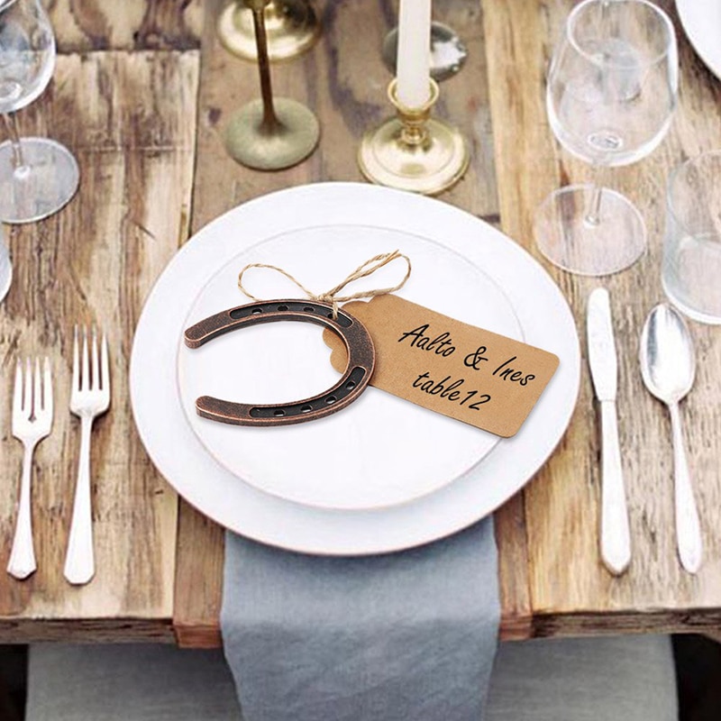 Metal hestesko papir tags diy blankt kort bryllup souvenirs bryllup bord dekoration kraft lucky vedhæng souvenir