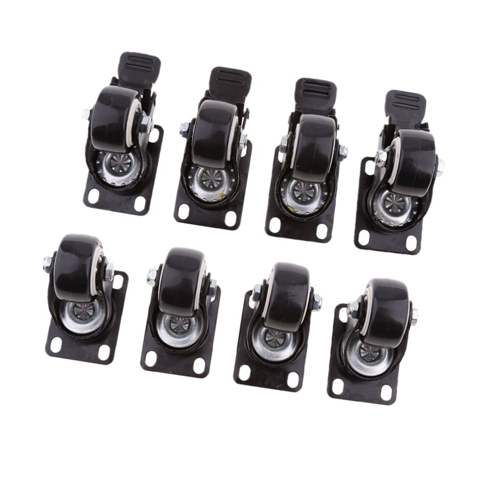 8PC Heavy Duty Swivel Casters Wheels Castor Roller Bearing Wheel Brake Black